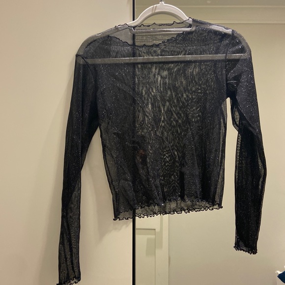 Brandy Melville Tops - Brandy Melville Sheer Black and Silver Long Sleeve Blouse